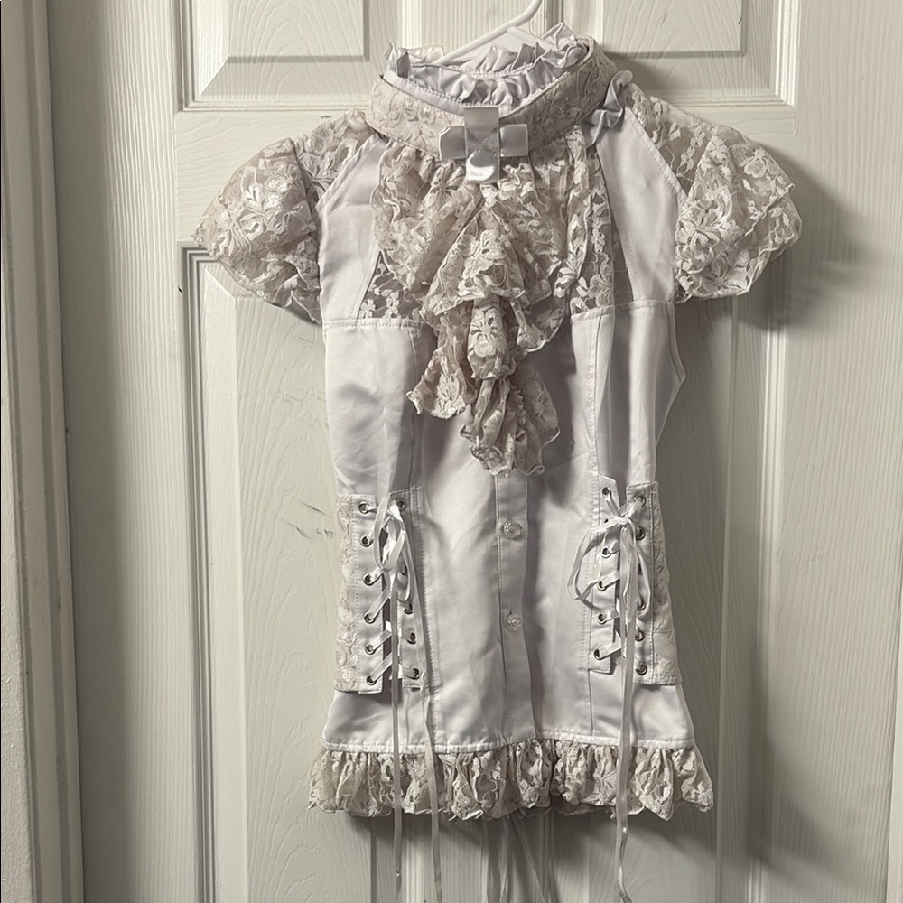 Elegant Lace Ruffle Blouse - White - image 1